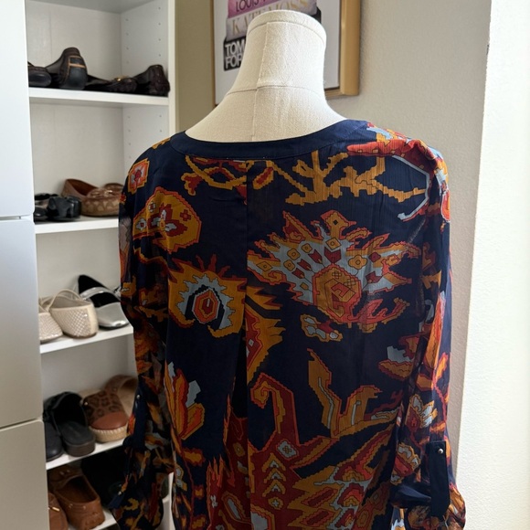 Anthropologie Meadow Rue Blue and Orange Colorful Patterned Blouse Size M - Picture 8 of 10